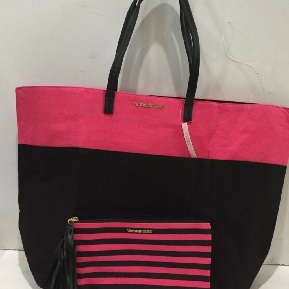 Victoria's Secret Pink and Black Tote with Pouch